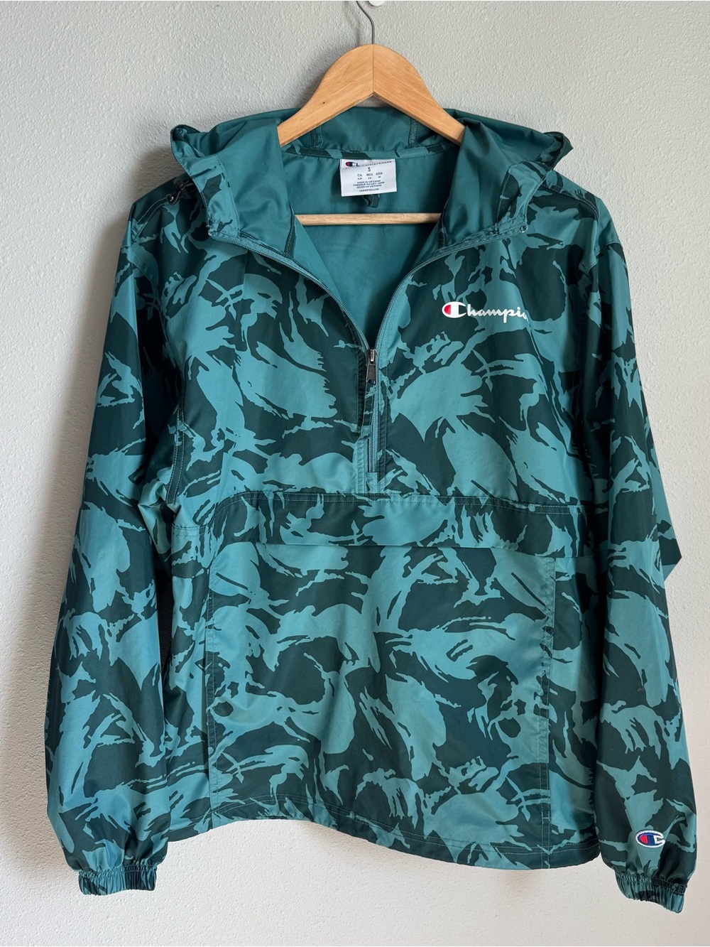 Champion Lightweight 1/2 Zip Hooded Pullover Jacket Women's Small green print